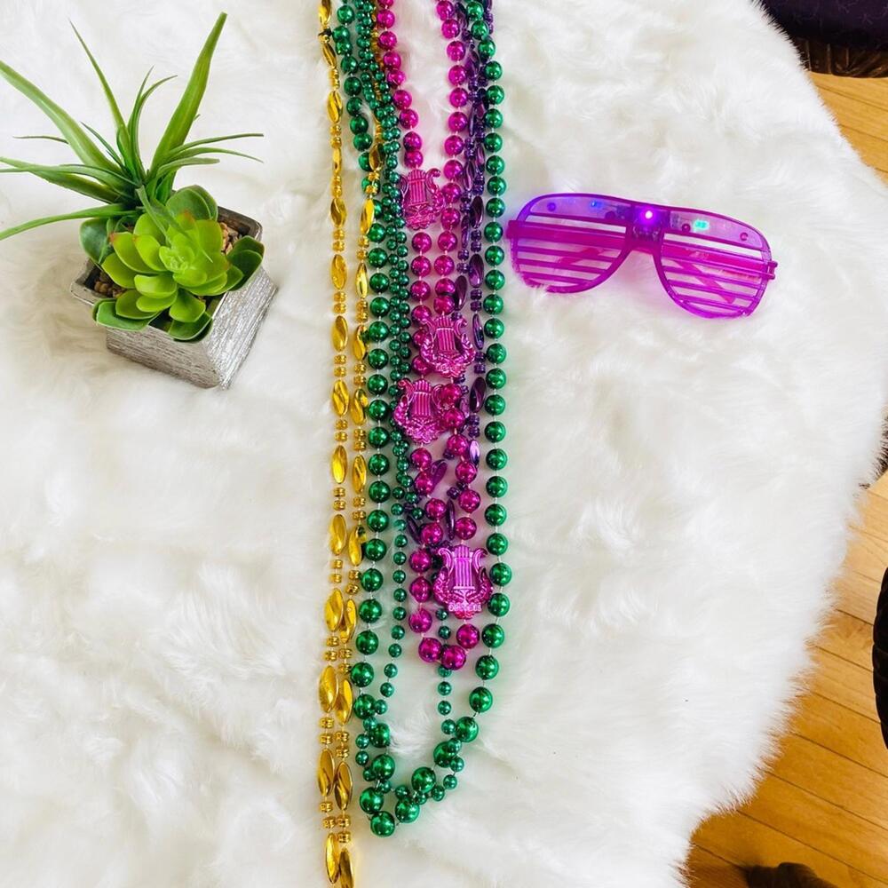 Mardi Gras Beaded Necklaces and Light-Up Shutter Shades